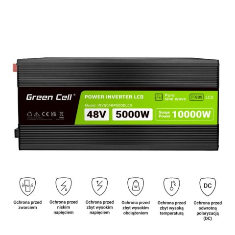 Green Cell - Przetwornica napięcia PowerInverter z wyświetlaczem LCD 48V na 230V 5000W/10000W Czysta sinusoida Green Cell - Przetwornica napięcia PowerInverter z wyświetlaczem LCD 48V na 230V 5000W/10000W Czysta sinusoida