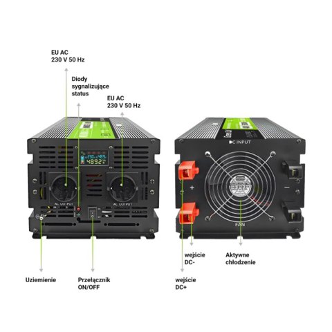 Green Cell - Przetwornica napięcia PowerInverter z wyświetlaczem LCD 48V na 230V 5000W/10000W Czysta sinusoida Green Cell - Przetwornica napięcia PowerInverter z wyświetlaczem LCD 48V na 230V 5000W/10000W Czysta sinusoida