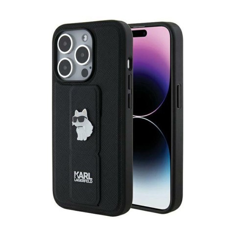 Karl Lagerfeld Gripstand Saffiano Choupette Pins - Etui iPhone 14 Pro Max (czarny) Karl Lagerfeld Gripstand Saffiano Choupette Pins - Etui iPhone 14 Pro Max (czarny)