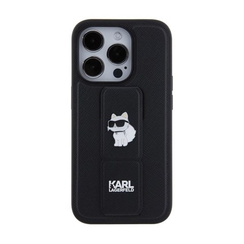 Karl Lagerfeld Gripstand Saffiano Choupette Pins - Etui iPhone 14 Pro Max (czarny) Karl Lagerfeld Gripstand Saffiano Choupette Pins - Etui iPhone 14 Pro Max (czarny)