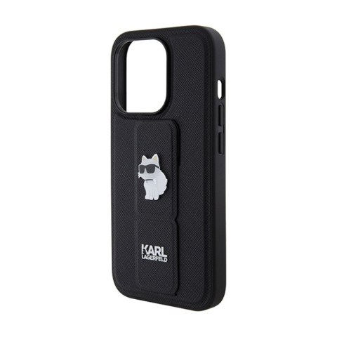 Karl Lagerfeld Gripstand Saffiano Choupette Pins - Etui iPhone 14 Pro Max (czarny) Karl Lagerfeld Gripstand Saffiano Choupette Pins - Etui iPhone 14 Pro Max (czarny)