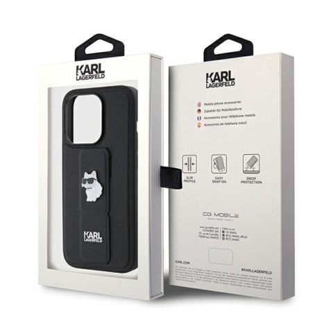 Karl Lagerfeld Gripstand Saffiano Choupette Pins - Etui iPhone 14 Pro Max (czarny) Karl Lagerfeld Gripstand Saffiano Choupette Pins - Etui iPhone 14 Pro Max (czarny)