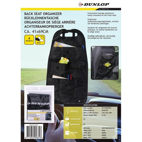 Dunlop - Samochodowy organizer / schowek / ochraniacz na fotele (czarny) Dunlop - Samochodowy organizer / schowek / ochraniacz na fotele (czarny)