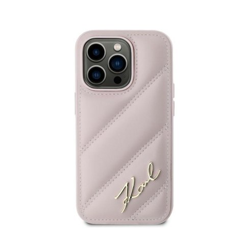Karl Lagerfeld Diagonal Quilted Script - Etui iPhone 14 Pro (różowy) Karl Lagerfeld Diagonal Quilted Script - Etui iPhone 14 Pro (różowy)