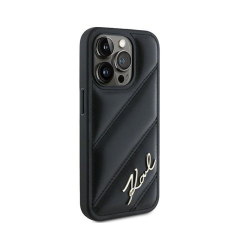 Karl Lagerfeld Diagonal Quilted Script - Etui iPhone 15 Pro (czarny) Karl Lagerfeld Diagonal Quilted Script - Etui iPhone 15 Pro (czarny)