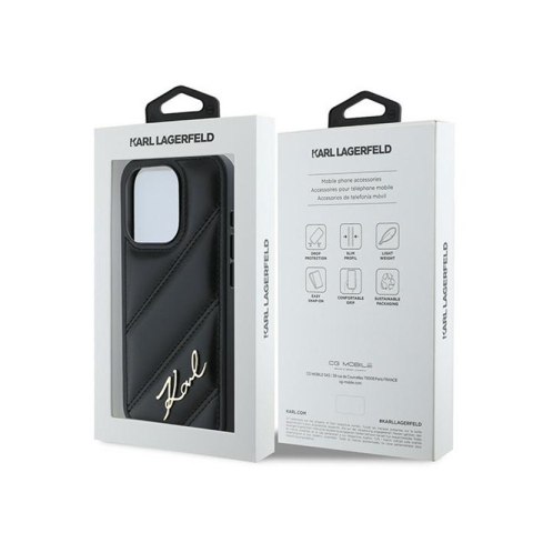 Karl Lagerfeld Diagonal Quilted Script - Etui iPhone 15 Pro (czarny) Karl Lagerfeld Diagonal Quilted Script - Etui iPhone 15 Pro (czarny)