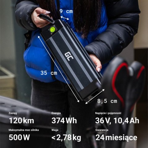 Green Cell - Bateria GC Silverfish do roweru elektrycznego E-Bike z ładowarką 36V 10.4Ah 374Wh Li-Ion XLR 3 PIN Green Cell - Bateria GC Silverfish do roweru elektrycznego E-Bike z ładowarką 36V 10.4Ah 374Wh Li-Ion XLR 3 PIN