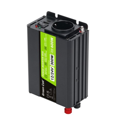 Green Cell - Przetwornica napięcia Inwerter DUO 12V/24V na 230V 300W/600W Modyfikowana sinusoida Green Cell - Przetwornica napięcia Inwerter DUO 12V/24V na 230V 300W/600W Modyfikowana sinusoida