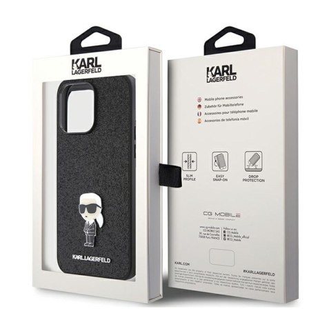 Karl Lagerfeld Fixed Glitter Ikonik Logo Metal Pin - Etui iPhone 15 Pro Max (czarny) Karl Lagerfeld Fixed Glitter Ikonik Logo Metal Pin - Etui iPhone 15 Pro Max (czarny)