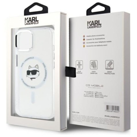 Karl Lagerfeld IML Metal Choupette Head MagSafe - Etui iPhone 15 (biały) Karl Lagerfeld IML Metal Choupette Head MagSafe - Etui iPhone 15 (biały)