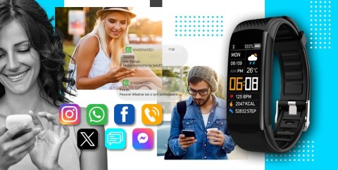 Giewont Smartband Giewont Fit&GO Duo GW200-7 - Black + Pasek Sky Blue Giewont Smartband Giewont Fit&GO Duo GW200-7 - Black + Pasek Sky Blue