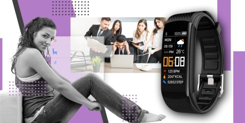 Giewont Smartband Giewont Fit&GO Duo GW200-8 - Black + Pasek Touch of Lavender Giewont Smartband Giewont Fit&GO Duo GW200-8 - Black + Pasek Touch of Lavender