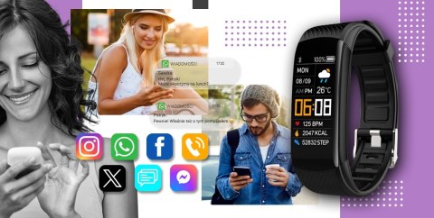 Giewont Smartband Giewont Fit&GO Duo GW200-8 - Black + Pasek Touch of Lavender Giewont Smartband Giewont Fit&GO Duo GW200-8 - Black + Pasek Touch of Lavender