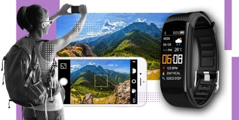 Giewont Smartband Giewont Fit&GO Duo GW200-8 - Black + Pasek Touch of Lavender Giewont Smartband Giewont Fit&GO Duo GW200-8 - Black + Pasek Touch of Lavender