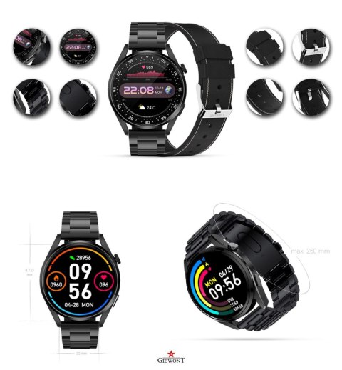 Giewont Smartwatch Giewont Vertex SmartCall GW450-2 Carbon/Carbon Leather Giewont Smartwatch Giewont Vertex SmartCall GW450-2 Carbon/Carbon Leather