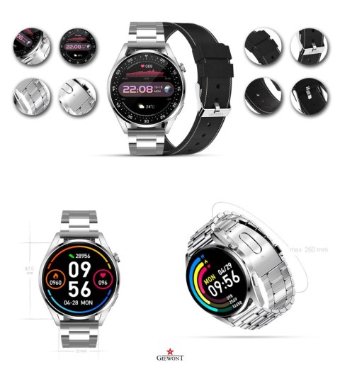 Giewont Smartwatch Giewont Vertex SmartCall GW450-5 Silver/Carbon Leather Giewont Smartwatch Giewont Vertex SmartCall GW450-5 Silver/Carbon Leather