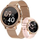 VELTORI Smartwatch Damski Veltori VT310-1 Złota Bransoleta + Różowy Pasek Silikonowy