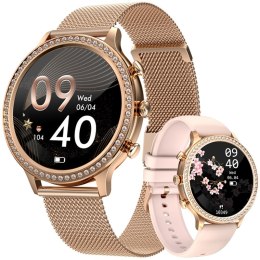 VELTORI Smartwatch Damski Veltori VT310-1 Złota Bransoleta + Różowy Pasek Silikonowy