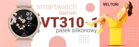 VELTORI Smartwatch Damski Veltori VT310-1 Złota Bransoleta + Różowy Pasek Silikonowy VELTORI Smartwatch Damski Veltori VT310-1 Złota Bransoleta + Różowy Pasek Silikonowy