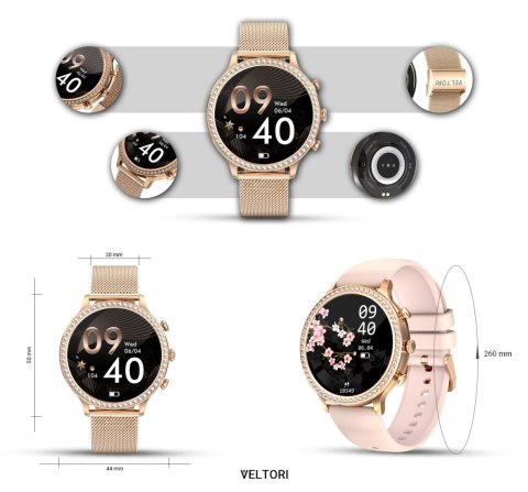VELTORI Smartwatch Damski Veltori VT310-1 Złota Bransoleta + Różowy Pasek Silikonowy VELTORI Smartwatch Damski Veltori VT310-1 Złota Bransoleta + Różowy Pasek Silikonowy