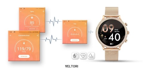 VELTORI Smartwatch Damski Veltori VT310-1 Złota Bransoleta + Różowy Pasek Silikonowy VELTORI Smartwatch Damski Veltori VT310-1 Złota Bransoleta + Różowy Pasek Silikonowy