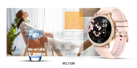 VELTORI Smartwatch Damski Veltori VT310-1 Złota Bransoleta + Różowy Pasek Silikonowy VELTORI Smartwatch Damski Veltori VT310-1 Złota Bransoleta + Różowy Pasek Silikonowy