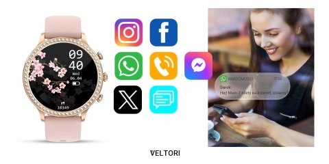 VELTORI Smartwatch Damski Veltori VT310-1 Złota Bransoleta + Różowy Pasek Silikonowy VELTORI Smartwatch Damski Veltori VT310-1 Złota Bransoleta + Różowy Pasek Silikonowy
