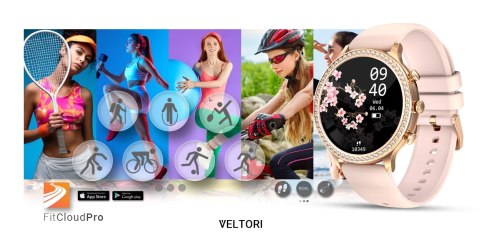 VELTORI Smartwatch Damski Veltori VT310-1 Złota Bransoleta + Różowy Pasek Silikonowy VELTORI Smartwatch Damski Veltori VT310-1 Złota Bransoleta + Różowy Pasek Silikonowy