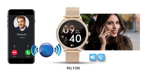 VELTORI Smartwatch Damski Veltori VT310-1 Złota Bransoleta + Różowy Pasek Silikonowy VELTORI Smartwatch Damski Veltori VT310-1 Złota Bransoleta + Różowy Pasek Silikonowy