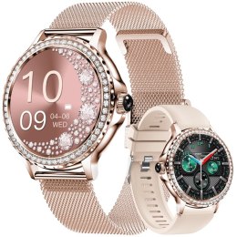 VELTORI Smartwatch Damski Veltori VT320-1 Złota Bransoleta + Różowy Pasek Silikonowy
