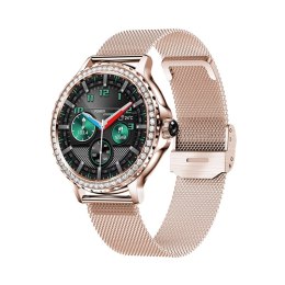 VELTORI Smartwatch Damski Veltori VT320-1 Złota Bransoleta + Różowy Pasek Silikonowy