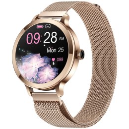 VELTORI Smartwatch Damski Veltori VT340-1 Złota Bransoleta + Różowy Pasek Silikonowy