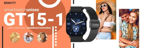Gravity Smartwatch Gravity GT15-1 Czarny Pasek Silikonowy + Czarna Bransoleta Gravity Smartwatch Gravity GT15-1 Czarny Pasek Silikonowy + Czarna Bransoleta