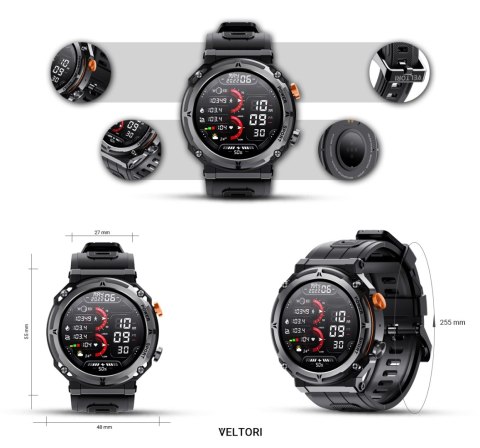 VELTORI Smartwatch Veltori VT130-1 Czarny Pasek Silikonowy VELTORI Smartwatch Veltori VT130-1 Czarny Pasek Silikonowy