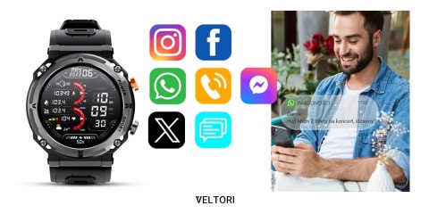 VELTORI Smartwatch Veltori VT130-1 Czarny Pasek Silikonowy VELTORI Smartwatch Veltori VT130-1 Czarny Pasek Silikonowy