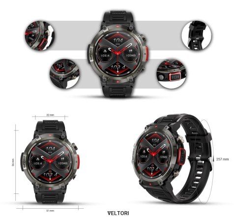 VELTORI Smartwatch Veltori VT140-1 Czarny Pasek Silikonowy VELTORI Smartwatch Veltori VT140-1 Czarny Pasek Silikonowy