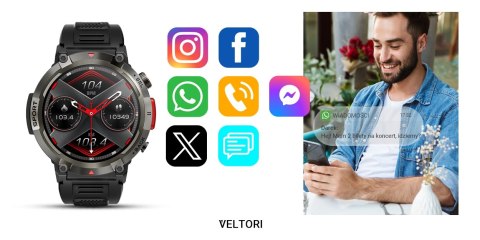 VELTORI Smartwatch Veltori VT140-1 Czarny Pasek Silikonowy VELTORI Smartwatch Veltori VT140-1 Czarny Pasek Silikonowy