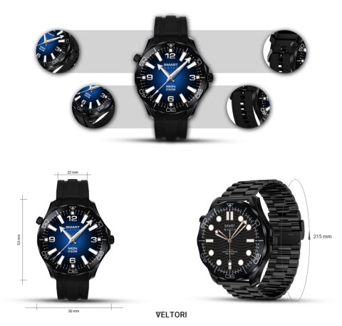 VELTORI Smartwatch Veltori VT150-1 Czarny Pasek Silikonowy + Czarna Bransoleta VELTORI Smartwatch Veltori VT150-1 Czarny Pasek Silikonowy + Czarna Bransoleta