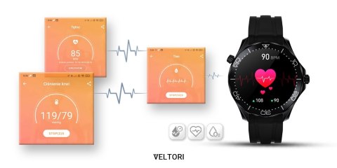 VELTORI Smartwatch Veltori VT150-1 Czarny Pasek Silikonowy + Czarna Bransoleta VELTORI Smartwatch Veltori VT150-1 Czarny Pasek Silikonowy + Czarna Bransoleta