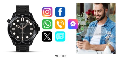 VELTORI Smartwatch Veltori VT150-1 Czarny Pasek Silikonowy + Czarna Bransoleta VELTORI Smartwatch Veltori VT150-1 Czarny Pasek Silikonowy + Czarna Bransoleta