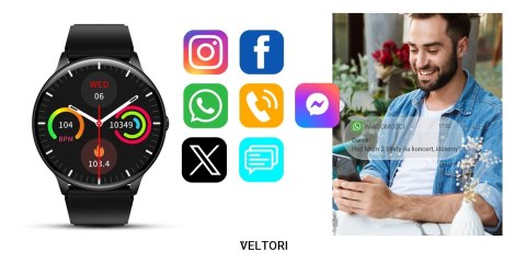 VELTORI Smartwatch Veltori VT160-1 Czarny Pasek Silikonowy VELTORI Smartwatch Veltori VT160-1 Czarny Pasek Silikonowy