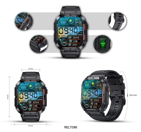 VELTORI Smartwatch Veltori VT200-1 Czarny Pasek Silikonowy VELTORI Smartwatch Veltori VT200-1 Czarny Pasek Silikonowy