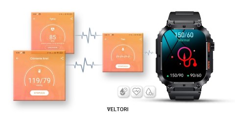 VELTORI Smartwatch Veltori VT200-1 Czarny Pasek Silikonowy VELTORI Smartwatch Veltori VT200-1 Czarny Pasek Silikonowy