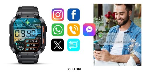 VELTORI Smartwatch Veltori VT200-1 Czarny Pasek Silikonowy VELTORI Smartwatch Veltori VT200-1 Czarny Pasek Silikonowy
