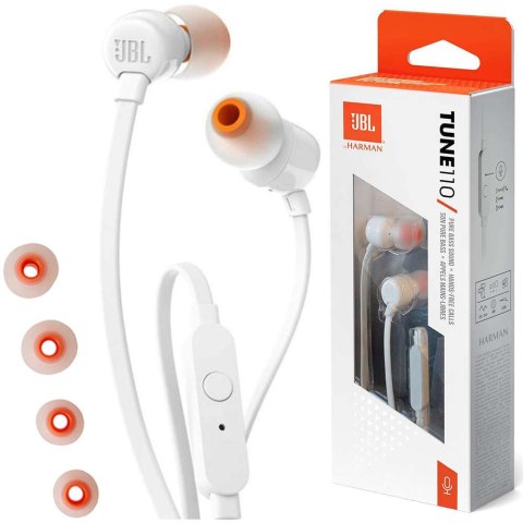 JBL Słuchawki JBL T110 przewodowe z mikrofonem białe JBL Słuchawki JBL T110 przewodowe z mikrofonem białe