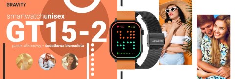 Gravity Smartwatch Gravity GT15-2 Pomarańczowy Pasek Silikonowy + Czarna Bransoleta Gravity Smartwatch Gravity GT15-2 Pomarańczowy Pasek Silikonowy + Czarna Bransoleta