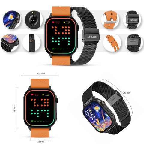 Gravity Smartwatch Gravity GT15-2 Pomarańczowy Pasek Silikonowy + Czarna Bransoleta Gravity Smartwatch Gravity GT15-2 Pomarańczowy Pasek Silikonowy + Czarna Bransoleta