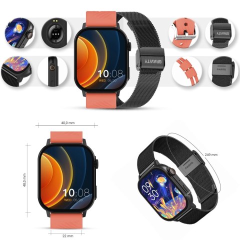 Gravity Smartwatch Gravity GT15-3 Czerwony Pasek Silikonowy + Czarna Bransoleta Gravity Smartwatch Gravity GT15-3 Czerwony Pasek Silikonowy + Czarna Bransoleta