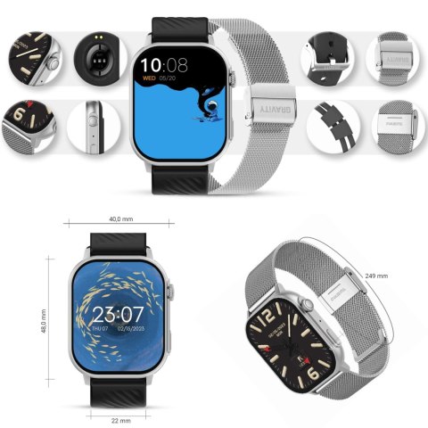 Gravity Smartwatch Gravity GT15-9 Czarny Pasek Silikonowy + Srebrna Bransoleta Gravity Smartwatch Gravity GT15-9 Czarny Pasek Silikonowy + Srebrna Bransoleta