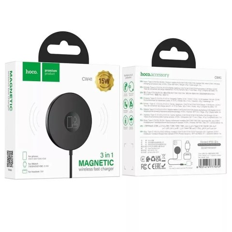 Apple HOCO Ładowarka Indukcyjna 3w1 Typ C Kompatybilna z MagSafe 15W CW41 Czarna Apple HOCO Ładowarka Indukcyjna 3w1 Typ C Kompatybilna z MagSafe 15W CW41 Czarna